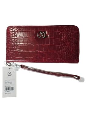 NWT CXL by Christian Lacroix Red Kara Croco Zip Around Wristlet Wallet